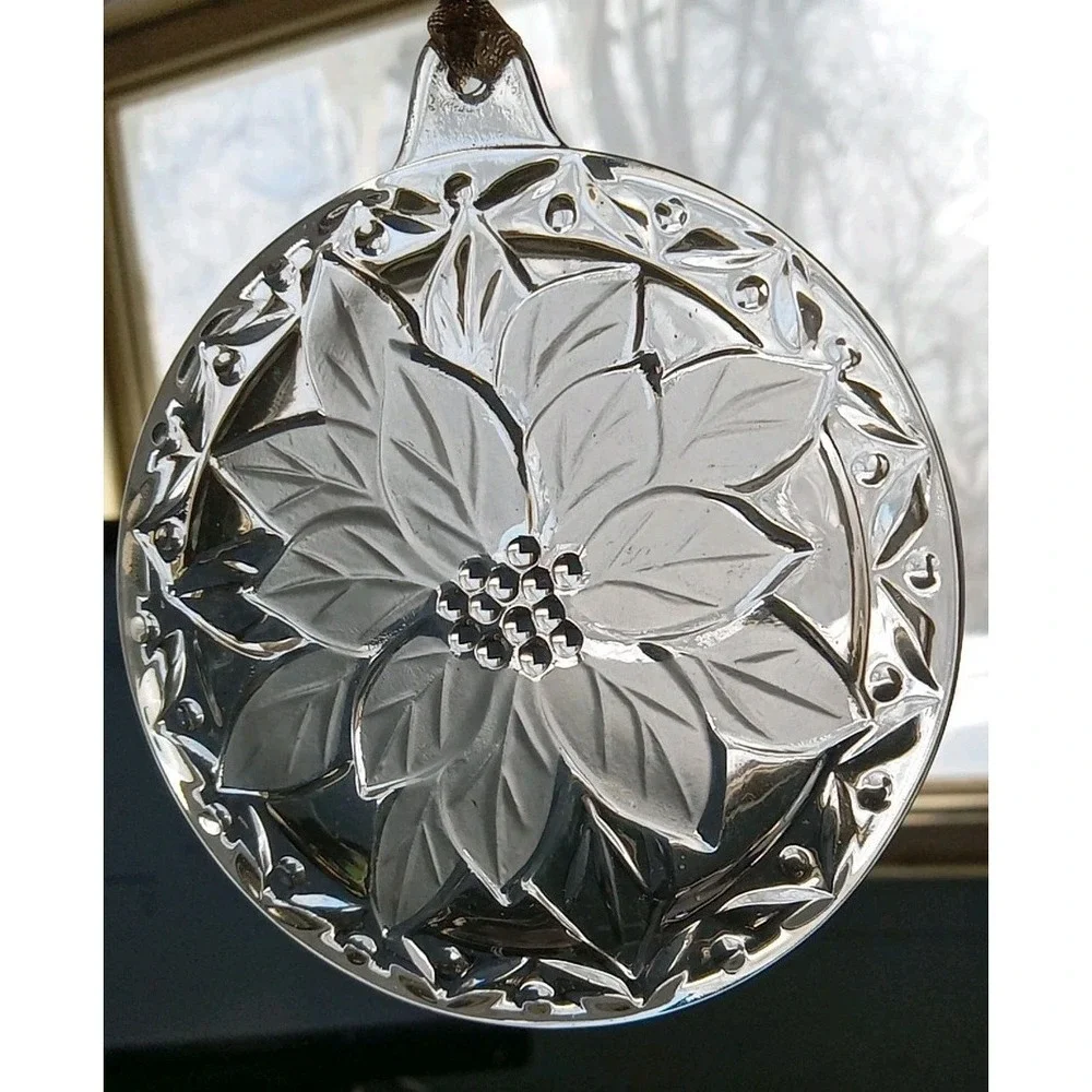 Vintage Glass Cut Crystal Mikasa‎ JAPAN Poinsettia Christmas Tree Ornament